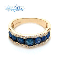 14 Karat Yellow Gold Ring w/ 7 Rose Cut Blue Sapphires at 1.59cttw*Size7.5