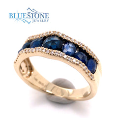 14KYG Ring w/ Blue Sapphires & Diamonds - Size 6.5