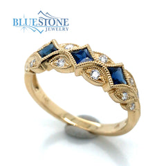 14K Yellow Gold Ring w/Sapphires and Diamonds- Size 7