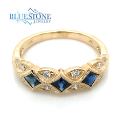 14K Yellow Gold Ring w/Sapphires and Diamonds- Size 7