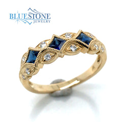 14K Yellow Gold Ring w/Sapphires and Diamonds- Size 7