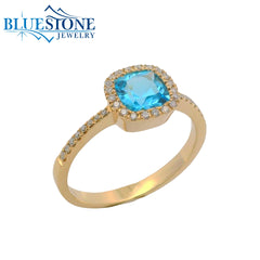 14kt Yellow Gold Blue Topaz and Diamond Ring- Size 7