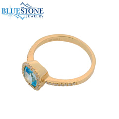 14kt Yellow Gold Blue Topaz and Diamond Ring- Size 7