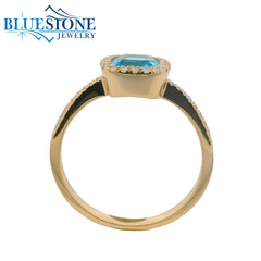 14kt Yellow Gold Blue Topaz and Diamond Ring- Size 7