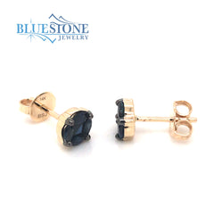 14 Karat Yellow Gold Stud Earrings with 10 Blue Sapphires at 0.95 Cara