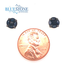 14 Karat Yellow Gold Stud Earrings with 10 Blue Sapphires at 0.95 Cara