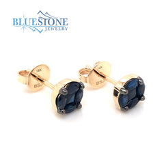 14 Karat Yellow Gold Stud Earrings with 10 Blue Sapphires
