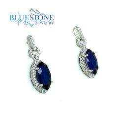 Sterling Silver Rhodium Plated Post Drop Earrings with Two 12mm x 6mm