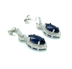 Sterling Silver Rhodium Plated Post Drop Earrings with Two 12mm x 6mm