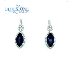 Sterling Silver Rhodium Plated Post Drop Earrings with Two 12mm x 6mm