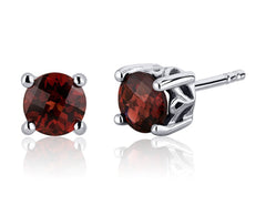 Sterling Silver Rhodium Plated Stud Earrings with Two 6mm Round Cut Ge