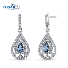 Silver Earrings with London Blue Topaz and CZs