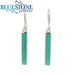 Sterling Silver Drop Earrings w/ Rectangle Cut Turquoise
