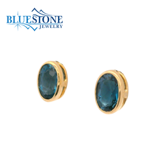 14KYG Bezel Set London Blue Topaz Stud Earrings