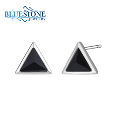 Sterling Silver Stud Earrings w/ Triangle Black Agate