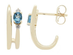 14KYG 'Double Hoop' Stud Earrings w/ Diamonds & London Blue Topaz