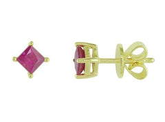 18KYG Princess Cut Ruby Stud Earrings