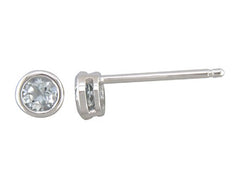 14KWG Stud Bezel Set Earrings w/ Round Aquamarines