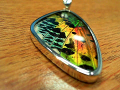 Lady's Extra Large Sterling Silver Pendant with a Sunset Moth Butterfl