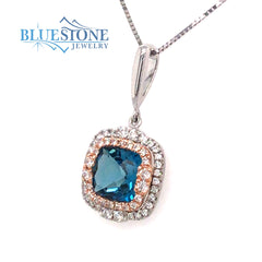 14 Karat White & Rose Gold Pendant with a 1.08 Carat Square Cushion Cu