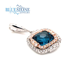 14 Karat White & Rose Gold Pendant with a 1.08 Carat Square Cushion Cu