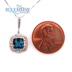 14 Karat White & Rose Gold Pendant with a 1.08 Carat Square Cushion Cu