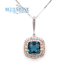 14 Karat White & Rose Gold Pendant with a 1.08 Carat Square Cushion Cu