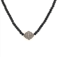 Black Spinel Beaded Necklace w/ Three Diamond Beads - 17.25"