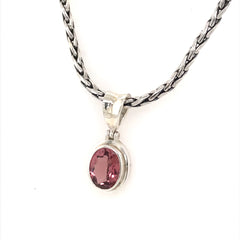 Sterling Silver Pendant with a Oval Cut Pink Tourmaline on a Sterling