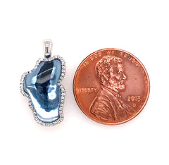 Medium14KWG Pendant with Hydro Blue Topaz & Diamonds
