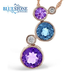 14 Karat Rose Gold Pendant with 2 Round Amethyst Gemstones and 1 Round
