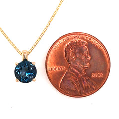 14 Karat Yellow Gold Pendant with One 1.03 Carat Round London Blue Top
