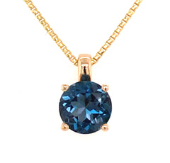 14 Karat Yellow Gold Pendant with One 1.03 Carat Round London Blue Top