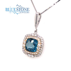 14 Karat White & Yellow Gold Pendant with a 1.08 Carat Square Cushion