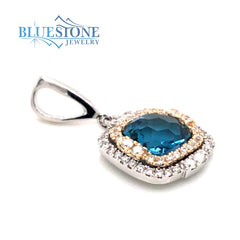 14 Karat White & Yellow Gold Pendant with a 1.08 Carat Square Cushion