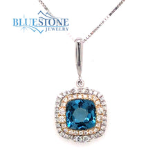 14 Karat White & Yellow Gold Pendant with a 1.08 Carat Square Cushion