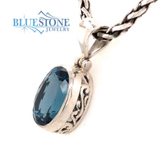 Sterling Silver Pendant with One Oval London Blue Topaz- 17" Petite