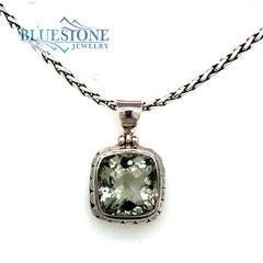 Sterling Silver Pendant with One 12mm Wide Square Cushion Cut Green Am