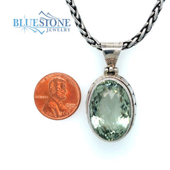 Silver Pendant with Green Amethyst- 17"