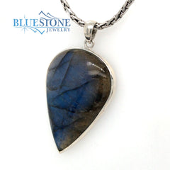 Sterling Silver Pendant with Large Inverted Teardrop Labradorite Gemst