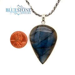 Sterling Silver Pendant with Large Inverted Teardrop Labradorite Gemst