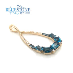 14 Karat Yellow Gold Pendant with 3 Oval London Blue Topaz at 0.73 Car