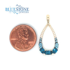 14 Karat Yellow Gold Pendant with 3 Oval London Blue Topaz at 0.73 Car