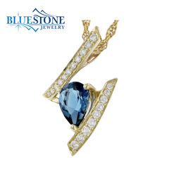 14K Yellow Gold Diamond & London Blue Topaz Pendant