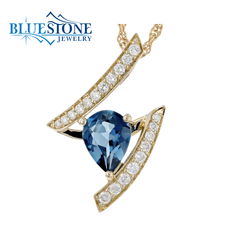 14K Yellow Gold Diamond & London Blue Topaz Pendant