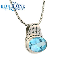 Medium Sterling Silver Armadillo Pendant with One Oval Blue Topaz on a