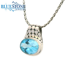 Medium Sterling Silver Armadillo Pendant with One Oval Blue Topaz on a