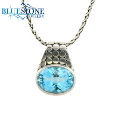 Medium Sterling Silver Armadillo Pendant with One Oval Blue Topaz on a