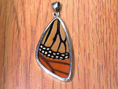 Lady's Large Sterling Silver Pendant with Butterfly Wings, Monarch But