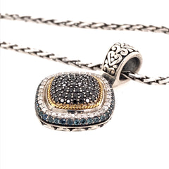 Silver & Gold Pendant with Sapphires and Diamonds on Chain